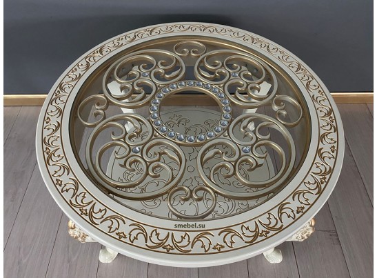 Стол журнальный круглый Жасмин (слоновая кость, патина золото) Стол журнальный круглый Жасмин (слоновая кость, патина золото)