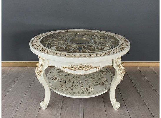 Стол журнальный круглый Жасмин (слоновая кость, патина золото) Стол журнальный круглый Жасмин (слоновая кость, патина золото)