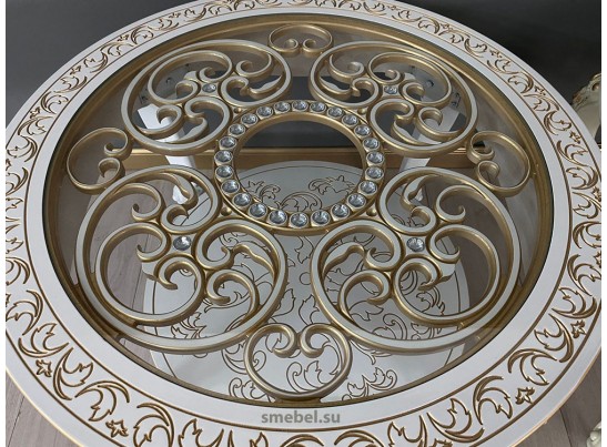 Стол журнальный круглый Жасмин (слоновая кость, патина золото) Стол журнальный круглый Жасмин (слоновая кость, патина золото)