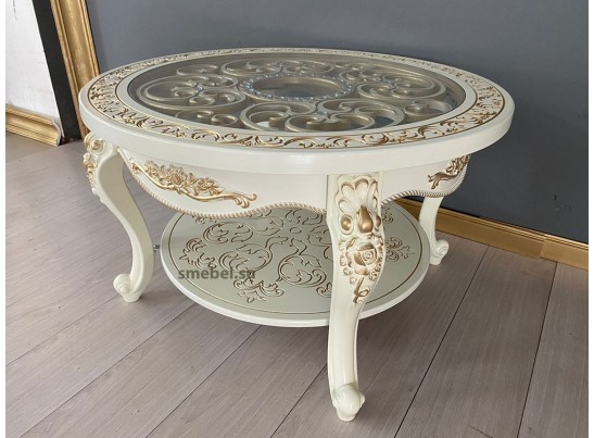 Стол журнальный круглый Жасмин (слоновая кость, патина золото) Стол журнальный круглый Жасмин (слоновая кость, патина золото)