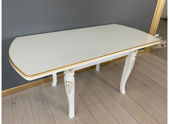 Стол прямоугольный раскладной Рим (белый, патина золото)