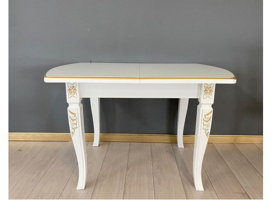 Стол прямоугольный раскладной Рим (белый, патина золото)