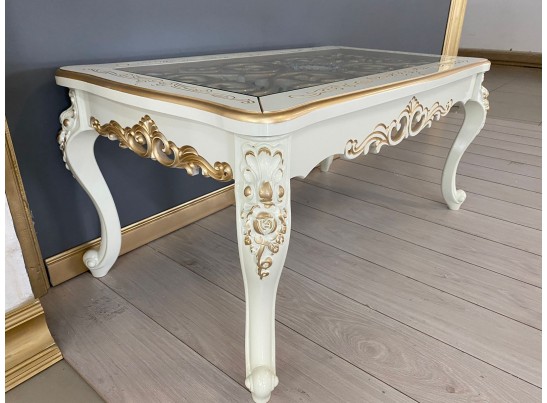 Стол журнальный прямоугольный Жасмин (слоновая кость, патина золото)