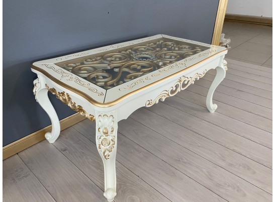 Стол журнальный прямоугольный Жасмин (слоновая кость, патина золото)