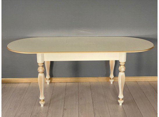 Стол овальный раскладной Венеция (слоновая кость, патина золото)