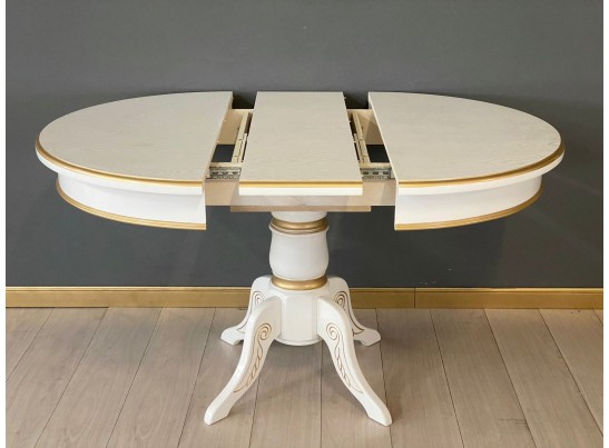 Стол круглый раскладной Верона (белый, патина золото) шпон