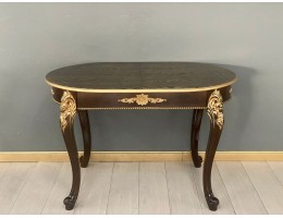 Стол овальный раскладной Розалия (темный орех, золотая патина, шпон)