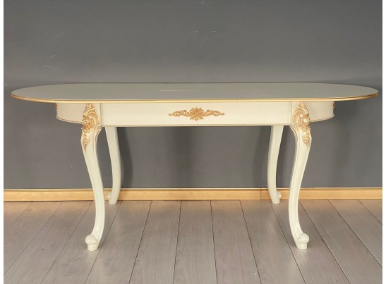 Стол овальный раскладной Розалия (белый, патина золото)