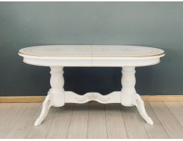 Стол овальный раскладной Милан (белый, патина, золото)