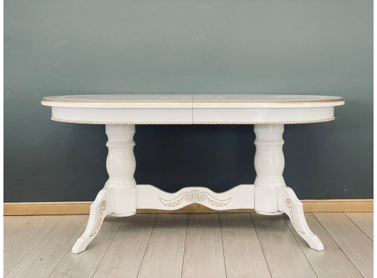 Стол овальный раскладной Милан (белый, патина, золото)