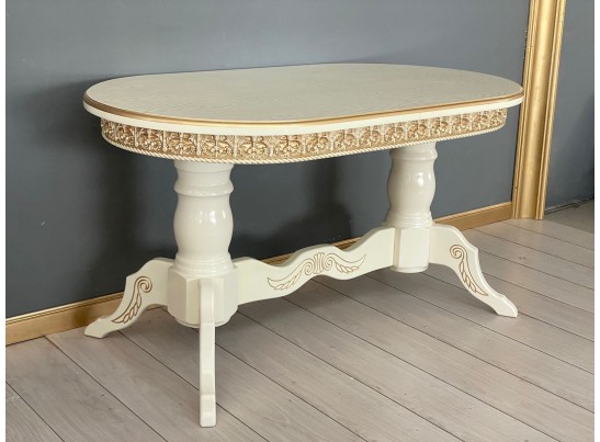 Стол овальный раскладной Верона с молдингом (слоновая кость, золото, шпон)