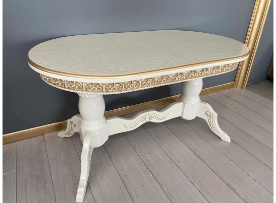 Стол овальный раскладной Верона с молдингом (слоновая кость, золото, шпон)