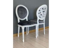 Стул с декоративной спинкой Медальон Винтаж (белый, патина серебро)