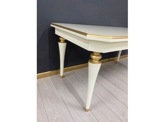 Стол прямоугольный раскладной Грация (слоновая кость, патина золото)