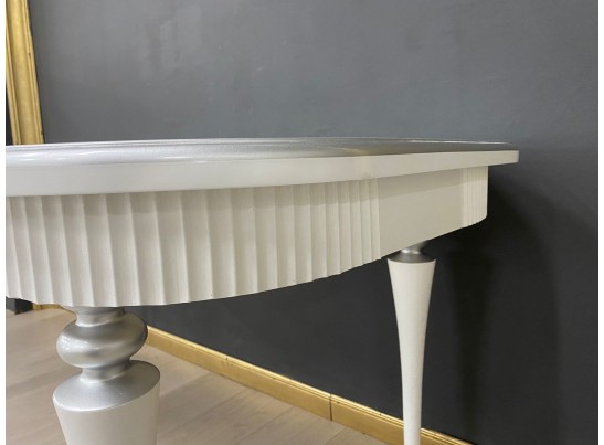 Стол овальный раскладной Грация Тип 2 (белый, патина серебро)