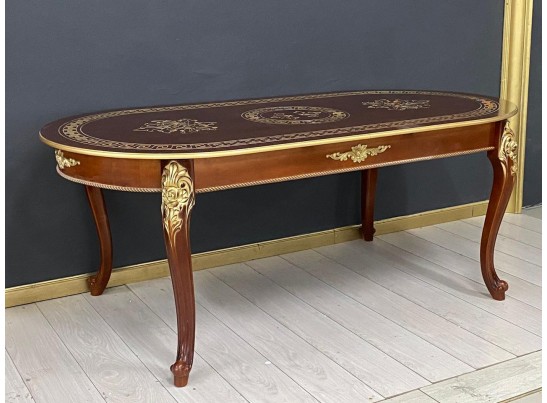 Стол овальный раскладной Милан на 4х ножках (орех, патина золото)