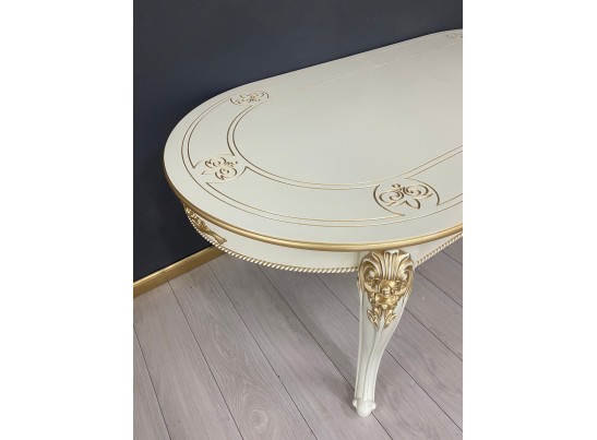 Стол овальный раскладной Розалия с узором (слоновая кость, патина золото)