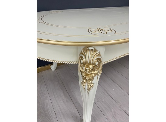 Стол овальный раскладной Розалия с узором (слоновая кость, патина золото)