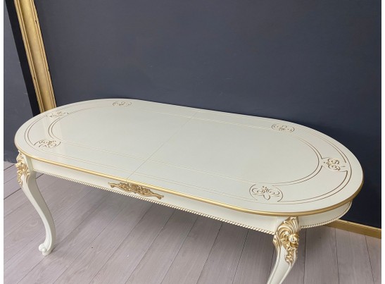 Стол овальный раскладной Розалия с узором (слоновая кость, патина золото)