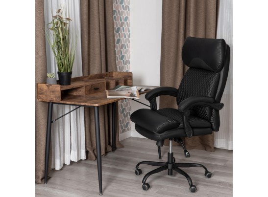 Кресло Чиф Металбл/Chief Metalbl кож/зам/ткань, черный/черный стеганный/черный, 36-6/36-6/TW-11