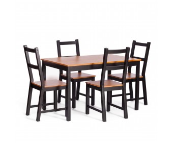 Комплект обеденный Соната/Sonata (стол+4стула) массив сосны, стол: 120х75х75см стул :41х50х95см, антик/чёрный