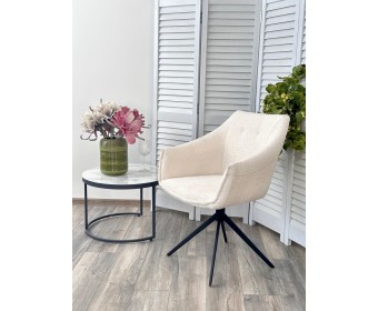 Стул КЛАУДС (CLOUDS) 360 град. поворот. Белый Wales 101, букле/ черный каркас / Товарный знак DISAUR