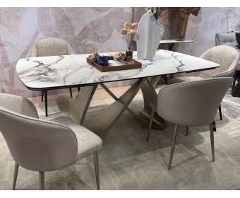 Стол PALACIO 180 KL-188 Контрастный мрамор матовый, итальянская керамика/ Шампань, ®DISAUR