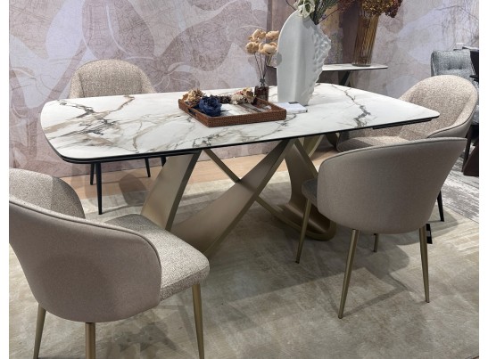Стол PALACIO 180 KL-188 Контрастный мрамор матовый, итальянская керамика/ Шампань, ®DISAUR в Ростове-на-Дону