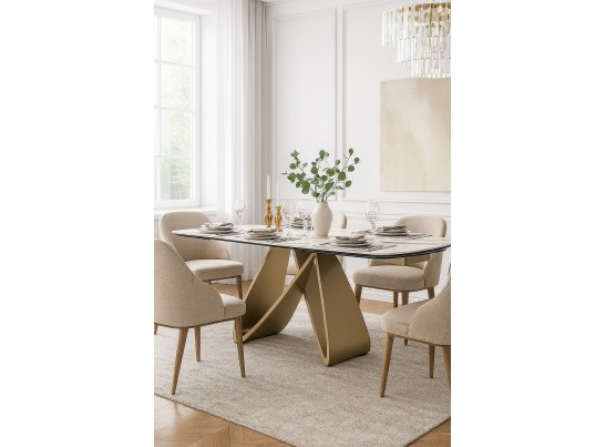 Стол PALACIO 180 KL-188 Контрастный мрамор матовый, итальянская керамика/ Шампань, ®DISAUR в Ростове-на-Дону