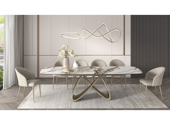 Стол PALACIO 180 KL-188 Контрастный мрамор матовый, итальянская керамика/ Шампань, ®DISAUR в Ростове-на-Дону