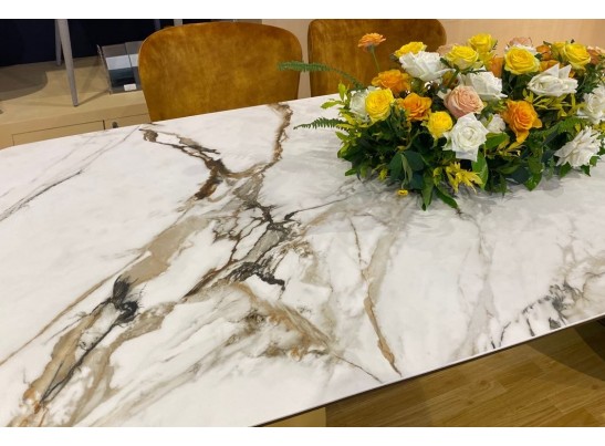 Стол BELLUNO 160 KL-188 Контрастный мрамор матовый, итальянская керамика/ белый каркас в Ростове-на-Дону