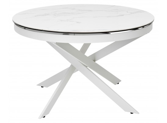 Стол TRENTO 120 HIGH GLOSS STATUARIO Белый мрамор глянцевый, керамика/ белый каркас, ®DISAUR в Ростове-на-Дону