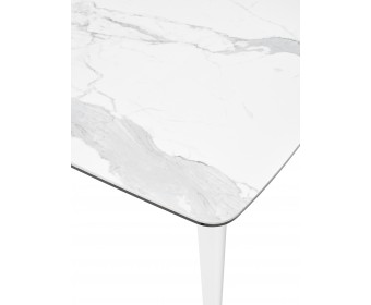 Стол ELIOT 120 HIGH GLOSS STATUARIO Белый мрамор глянцевый, керамика/ белый каркас 