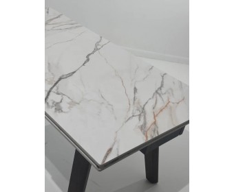 Стол БЭТИС (BETIS) 180 цвет МРАМОР (MATTE GILDED WHITE SOLID CERAMIC) / Орех (WALNUT), ®DISAUR