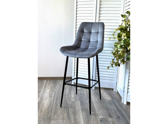 Барный стул ХОФМАН, цвет H-14 Серый, велюр / черный каркас в Ростове-на-Дону