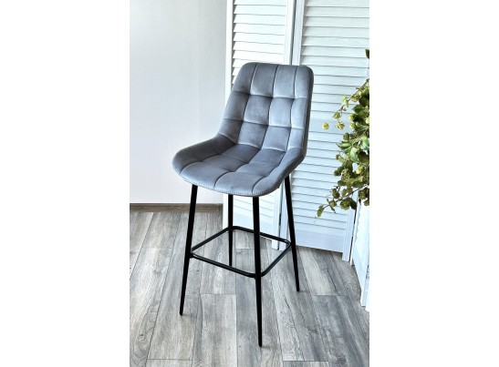 Барный стул ХОФМАН, цвет H-14 Серый, велюр / черный каркас в Ростове-на-Дону